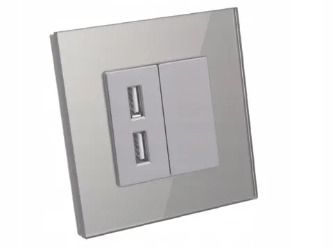 Gniazdo ładowarka USB x2 szklana ramka szare B-Line