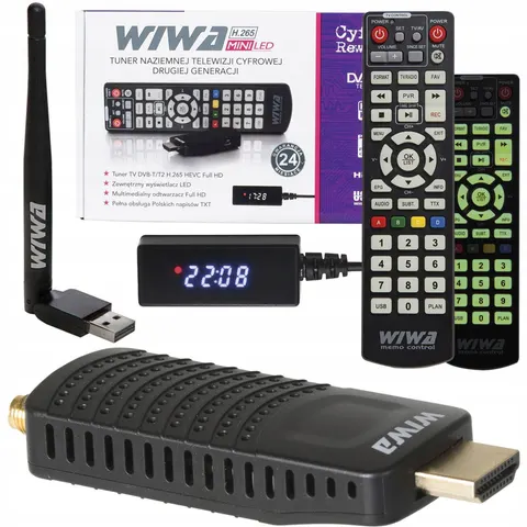 Tuner dekoder TV naziemnej HD DVB-T2 Wiwa mini LCD + WiFi