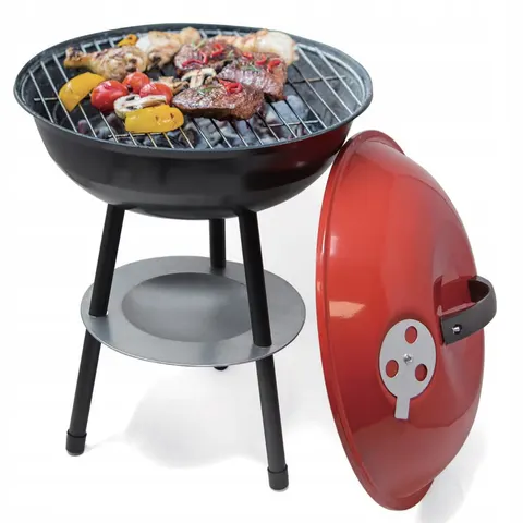 Grill węglowy ogrodowy okrągły z pokrywą popielnik
