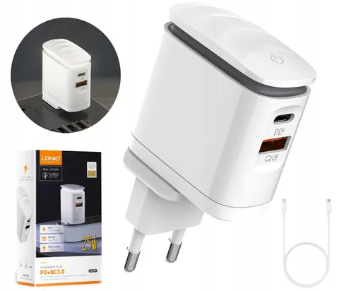 Szybka ładowarka USB zasilacz lampka LED QC PD 25 W