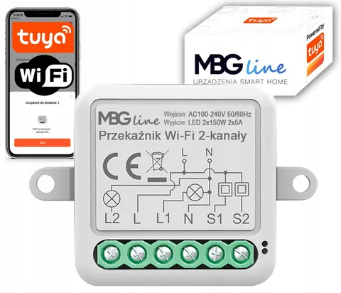 Przekaźnik dopuszkowy włącznik Tuya WiFi 2CH
