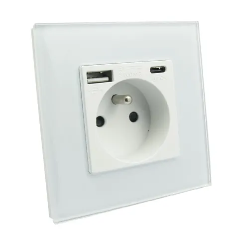 Gniazdo gniazdko USB A i C elektryczne szkło białe 3100 mA B-Line