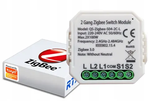 Przekaźnik dopuszkowy 2 obwody Zigbee Tuya bez N