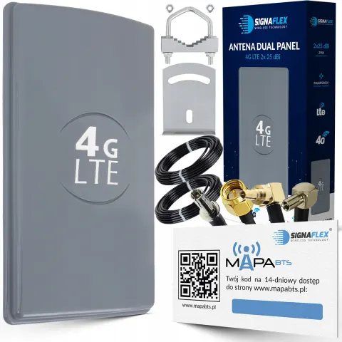 Antena dual wzmacniacz internet 3G 4G LTE + 50 dBi 2x 10 m