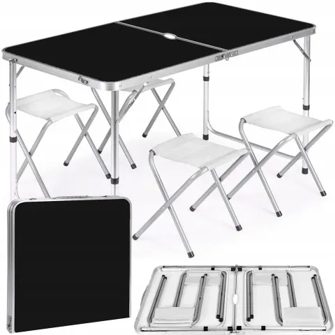Stół turystyczny składany 60 x 120 x 69,5 cm czarny Heckermann + 4 krzesła