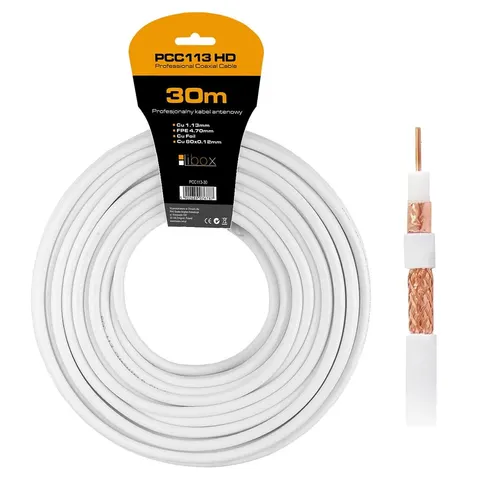 Kabel koncentryczny RG6U PCC113-30 CU+CU+CU HD 30m LIBOX