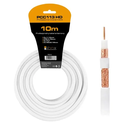 Kabel koncentryczny RG6U PCC113-10 CU+CU+CU HD 10m LIBOX