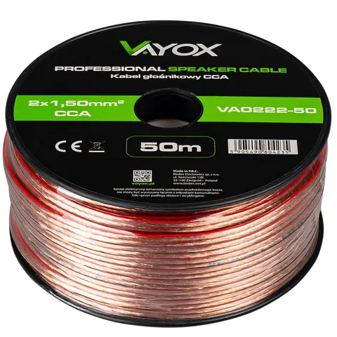 Kabel głośnikowy CCA 2x1,5mm 50m (LB0008-50) VA0222-50 Vayox