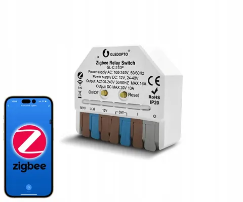 Przekaźnik beznapięciowy 16 A 230 V AC 12-48 V DC ZigBee Tuya do bramy pieca Home Assistant
