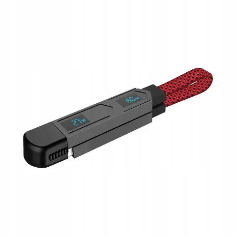 Kabel adapter USB LCD 4w1 magnetyczny 18 cm do 100 W brelok USB-A USB-C Lighting