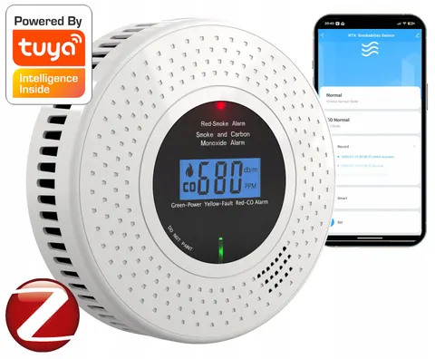 Czujnik dymu i czadu certyfikowany 2w1 detektor tlenku węgla CO ZigBee Tuya