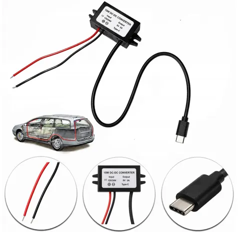 Przetwornica konwerter do stałego zasilania 12-24 V na 5 V 3 A 15 W USB-C DC-DC GPS