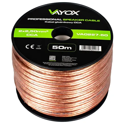 Kabel głośnikowy CCA 2x2,5mm 50m (LB0009-50) VA0227-50 Vayox
