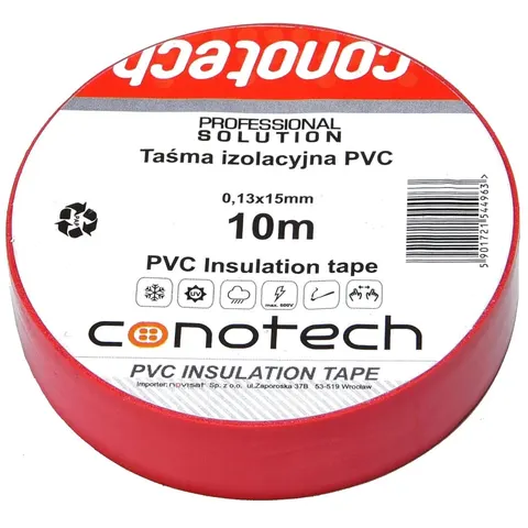 Taśma izolacyjna czerwona PVC 0,13x15x10m NS