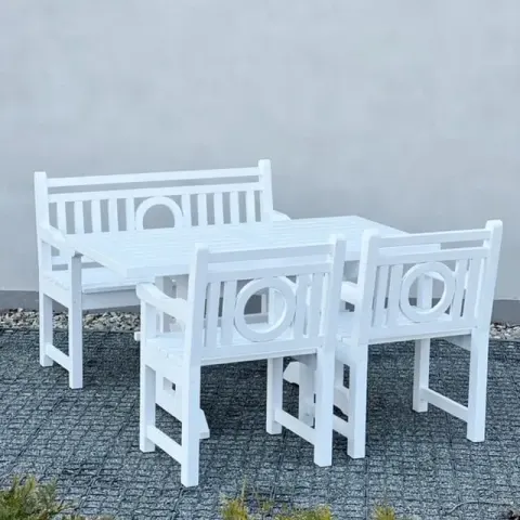 Zestaw ogrodowy sosnowy biały styl Hampton 4 osoby