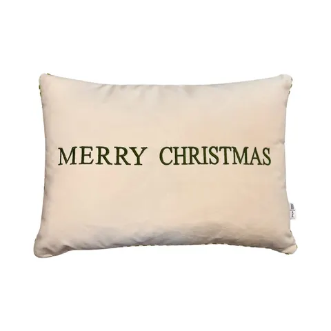 Poduszka welurowa kremowa Merry Christmas Modern