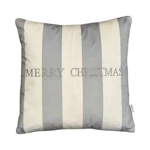 Poduszka welurowa pasy biało szare Merry Christmas Modern