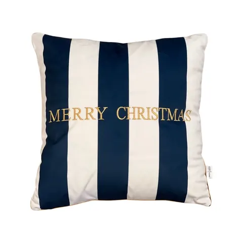 Poduszka welurowa pasy biało granatowe Merry Christmas Modern