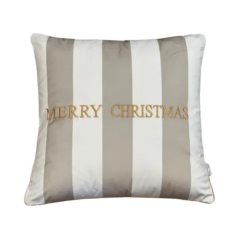 Poduszka welurowa pasy biało beżowe Merry Christmas Modern