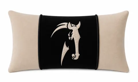 Poduszka welurowa beżowo czarna Horse no2
