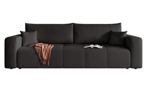 Tapicerowana sofa PEDRI z funkcją spania i pojemnikiem - Czarna