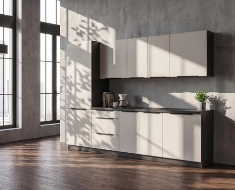 Meble kuchenne ARA 5 z blatem 260cm - Kaszmir i Czarny