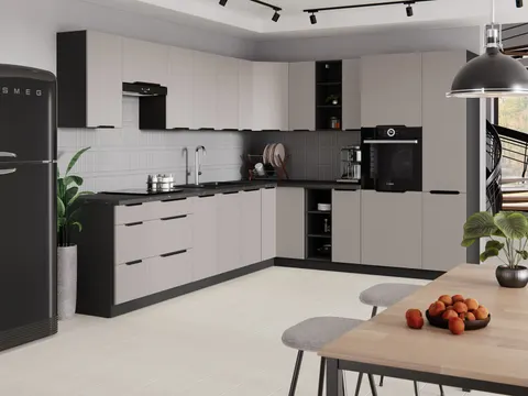 Meble kuchenne ARA 1 315x250cm z blatem - Kaszmir i Czarny