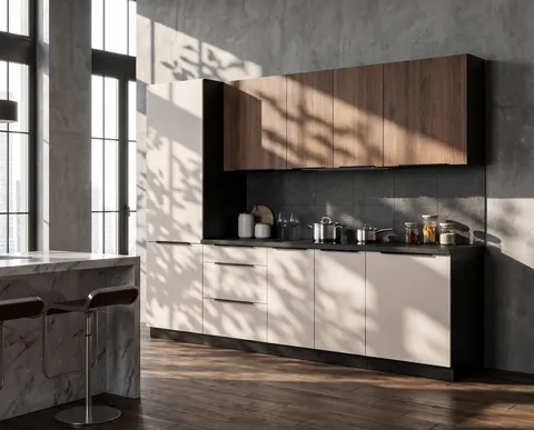 Meble kuchenne MONA/ARA 5 260cm z blatem Orzech Okapi i Kaszmir
