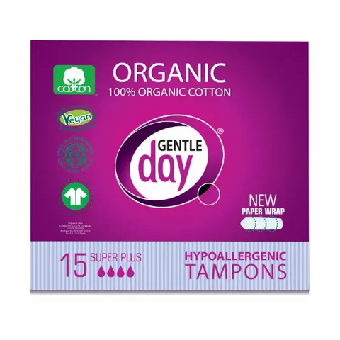 GENTLE DAY Tampony wykonane ze 100% bawełny ekologicznej SUPER PLUS, 15 szt