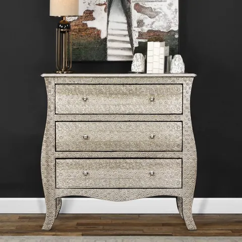 Meble Orientalne – Srebrna Komoda Silver 90 cm | Tłoczona Blacha