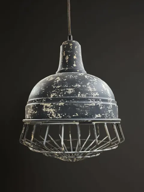 postarzana lampa loftowa z metalową siatką