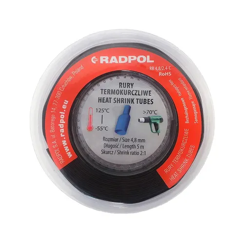 Rurki termokurczliwe w blistrach - zestaw RB 4,8/2,4 - C czarny 5m