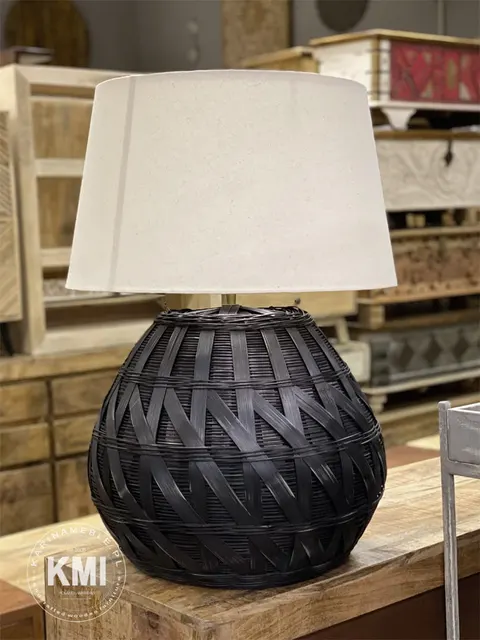 lampa stołowa rattanowa czarna XL