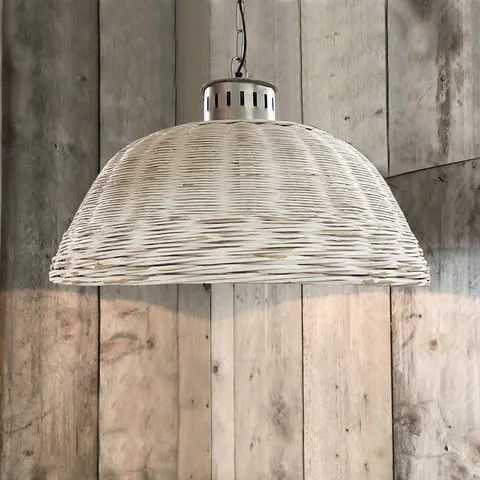 duża lampa na stół rattanowa biała styl boho XL