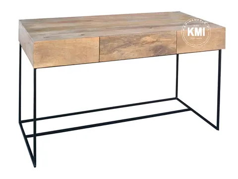 Duże Biurko Loftowe z Szufladami Drewno Mango i Metal 150 cm