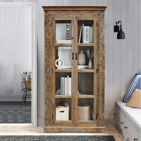 Witryna Indyjska Rzeźbiona 200 cm | Biblioteka Mandala Naturalna