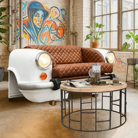 Meble Loftowe do Salonu | Metalowe Sofa Ambasador biała pikowana