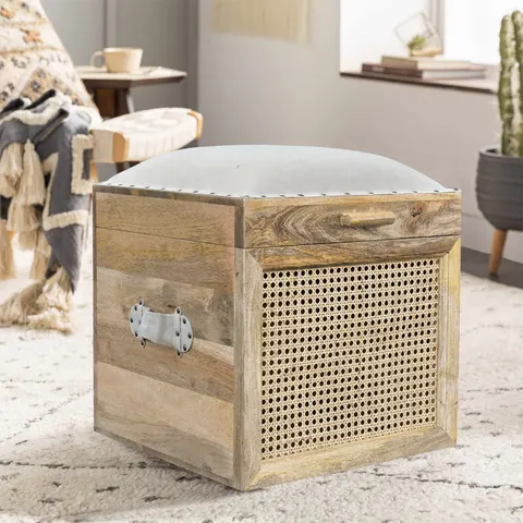 Pufa ze Schowkiem Drewno Mango i Rattan Sawana | Meble Boho