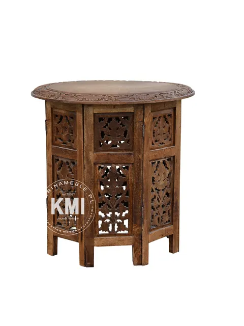 Okrągły stolik orientalny – drewniany stolik boho, meble drewniane