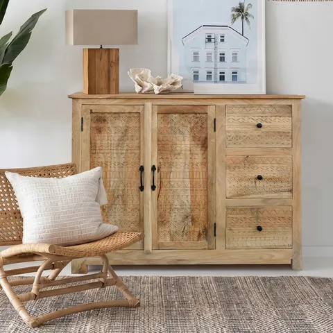 Komoda Rzeźbiona Monsoon 120 cm z Litego Drewna Mango | Meble Boho