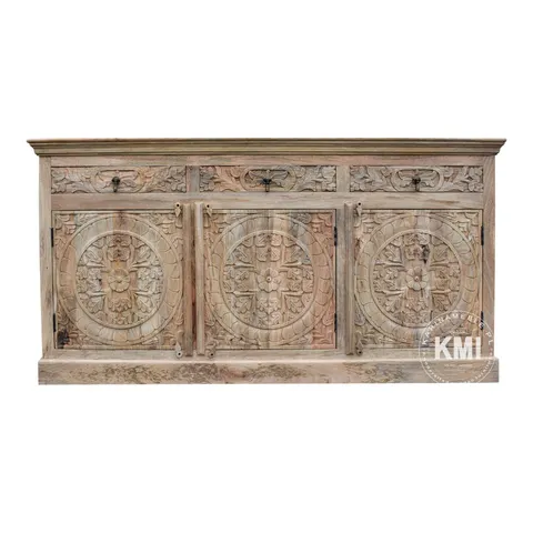 Szeroka Komoda Indyjska Rzeźbiona Mandala 180 cm