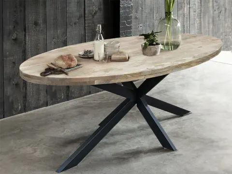 Owalny Stół Loftowy z Drewna Mango i Metalu 210 cm