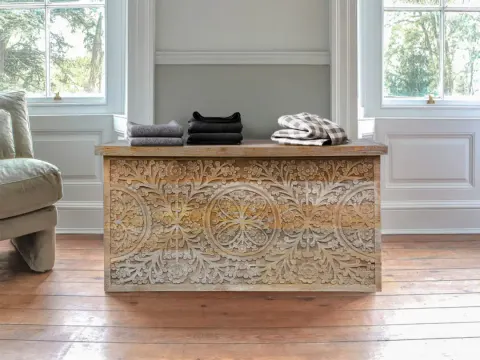 Rzeźbiona Skrzynia Orientalna 83 cm | Meble Boho z Litego Drewna Mango