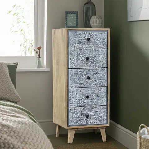 Wysoka Komoda z Drewna Mango Lumi 5 Szuflad 40 cm | Meble Boho