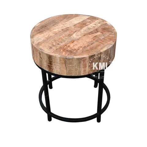Okrągły Stolik Loftowy Roma 50cm | Postarzane Drewno Mango