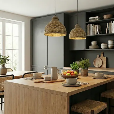 Lampa Wisząca z Liści Bananowca 31 cm | Naturalne Drewno Boho