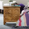 Komoda Indyjska Rzeźbiona 60 cm | Szafka Nocna Mandala Jasny Orzech