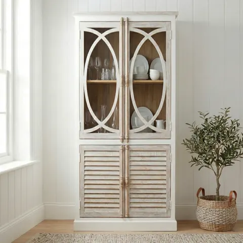 Meble Hampton | Witryna Żaluzjowa 90x190 cm Drewno Mango