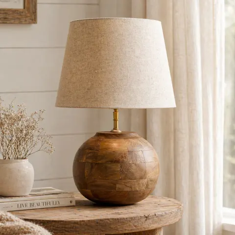 Lampa Drewniana Rustykalna Kula Mango 21 cm Matowa