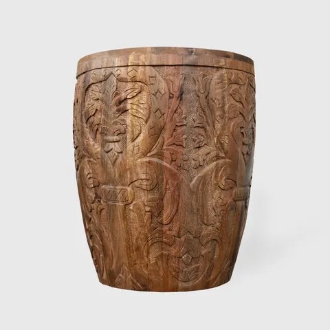 Meble Drewniane | Stolik Rzeźbiony Okrągły 44 cm Mango Orzech